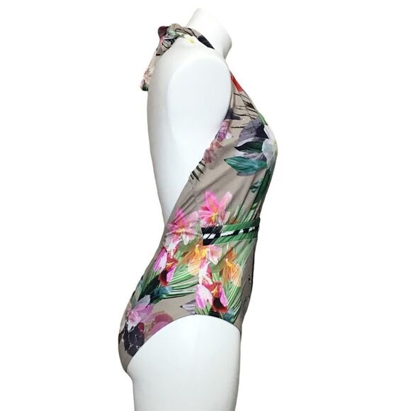 La Blanca Flora Beyond The Jungle Wrap Front Plunge Swimsuit NWT Size 12 - Picture 4 of 12